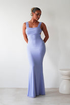 Sky Stretchy Mesh Backless Maxi Dress Dusty Blue | Wedding Guest Dress | Backless | Maxi | Oh Hello Clothing