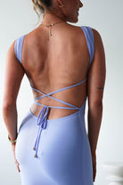 Sky Stretchy Mesh Backless Maxi Dress Dusty Blue | Wedding Guest Dress | Backless | Maxi | Oh Hello Clothing