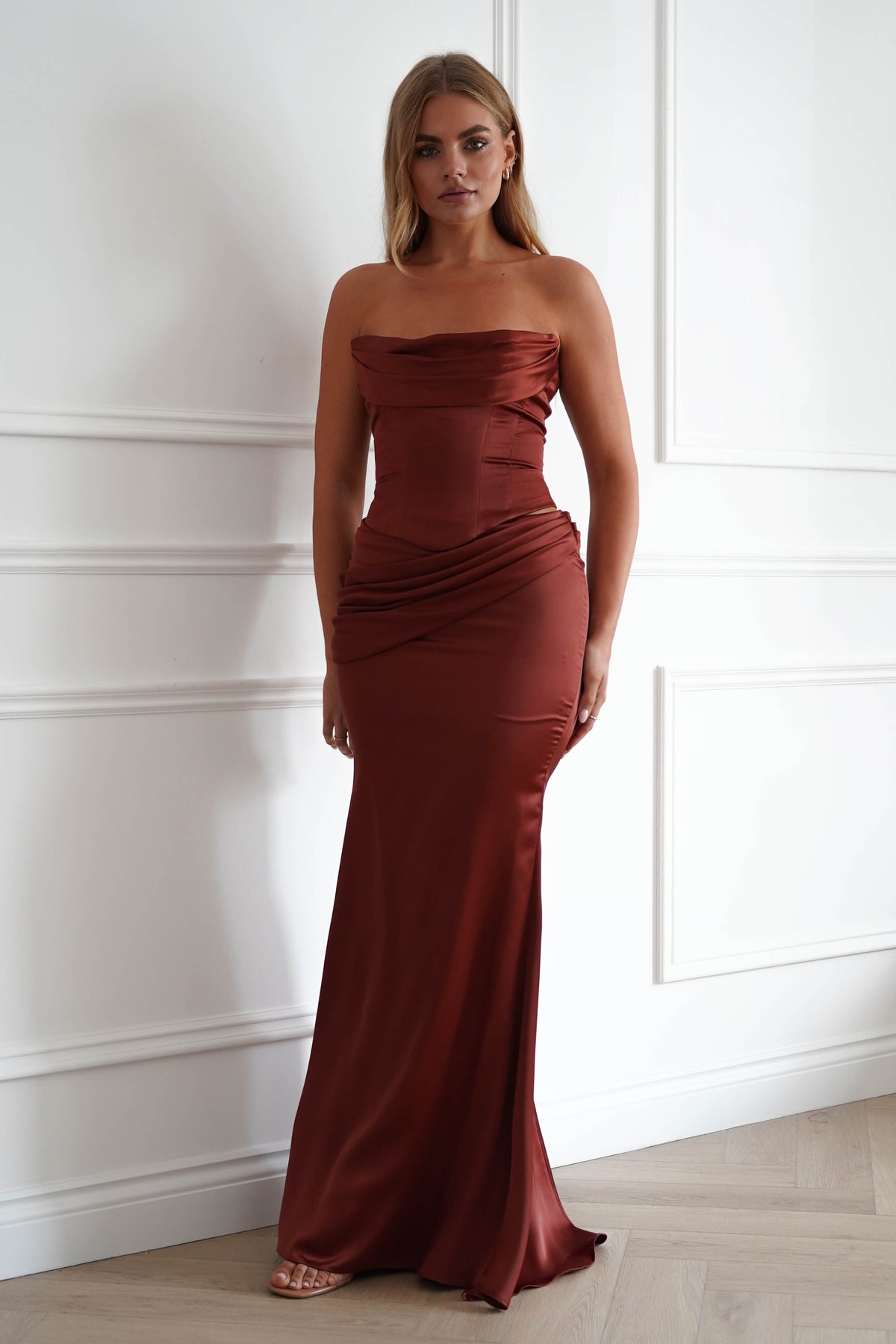 Oh Hello Clothing Women > Clothing > Dresses Solace Draped Corset & Skirt 2 Piece | Rust