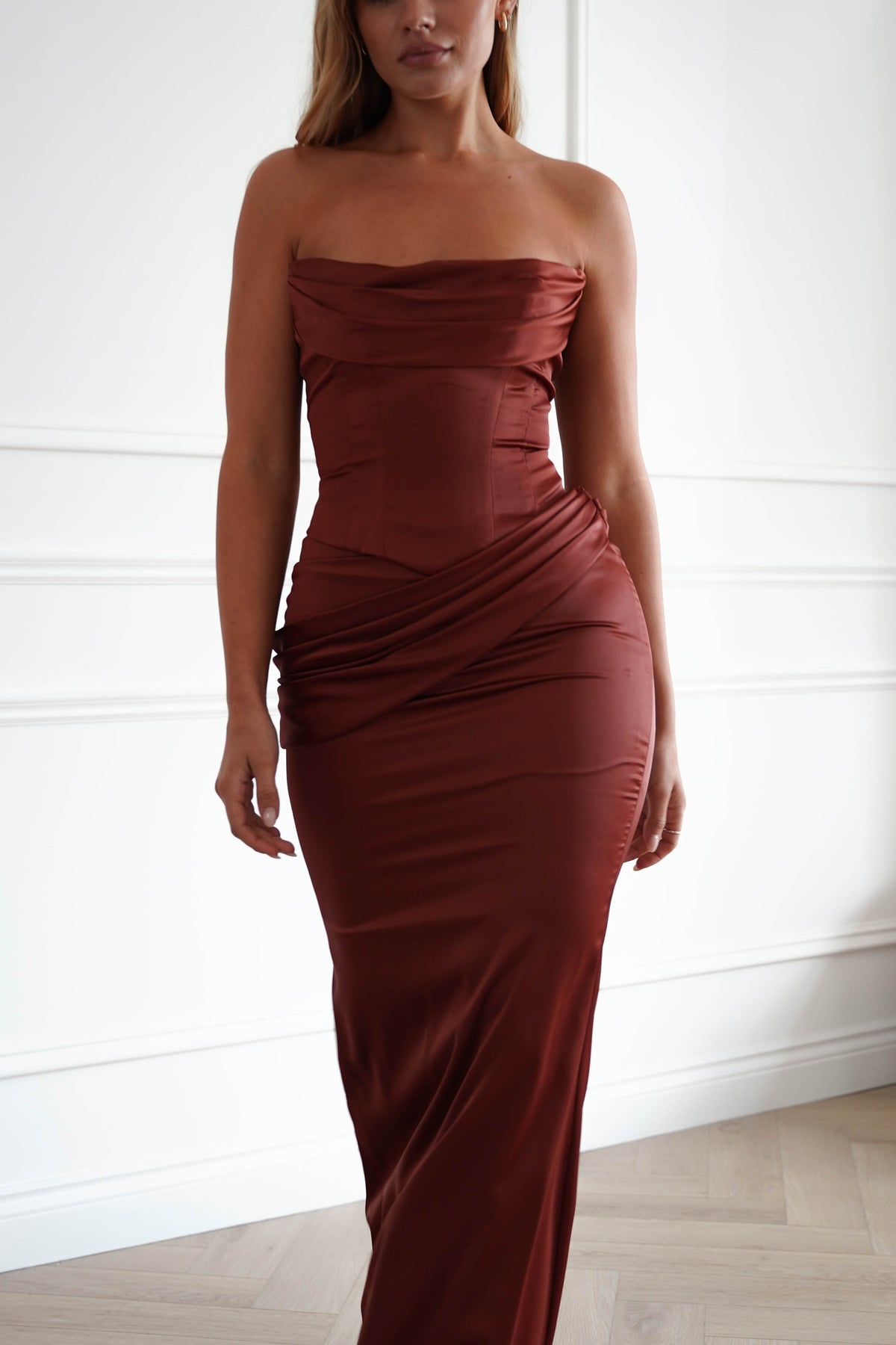 Oh Hello Clothing Women > Clothing > Dresses Solace Draped Corset & Skirt 2 Piece | Rust