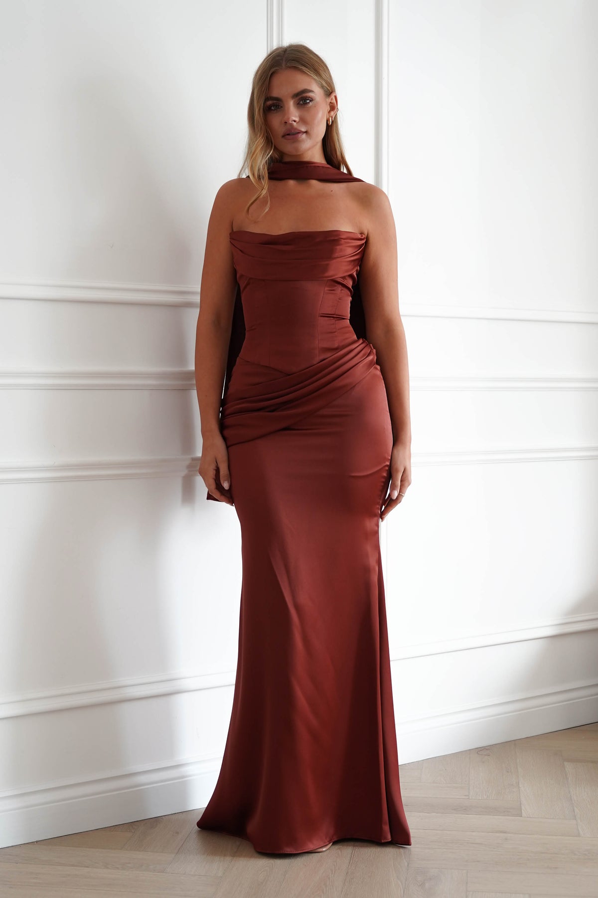 Oh Hello Clothing Women > Clothing > Dresses Solace Draped Corset & Skirt 2 Piece | Rust