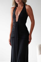 Sophia Low Cut Bodycon Maxi Dress Black | Wedding Guest Dress | Bodycon | Maxi | Oh Hello Clothing