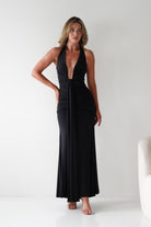 Sophia Low Cut Bodycon Maxi Dress Black | Wedding Guest Dress | Bodycon | Maxi | Oh Hello Clothing