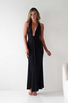 Sophia Low Cut Bodycon Maxi Dress Black | Wedding Guest Dress | Bodycon | Maxi | Oh Hello Clothing