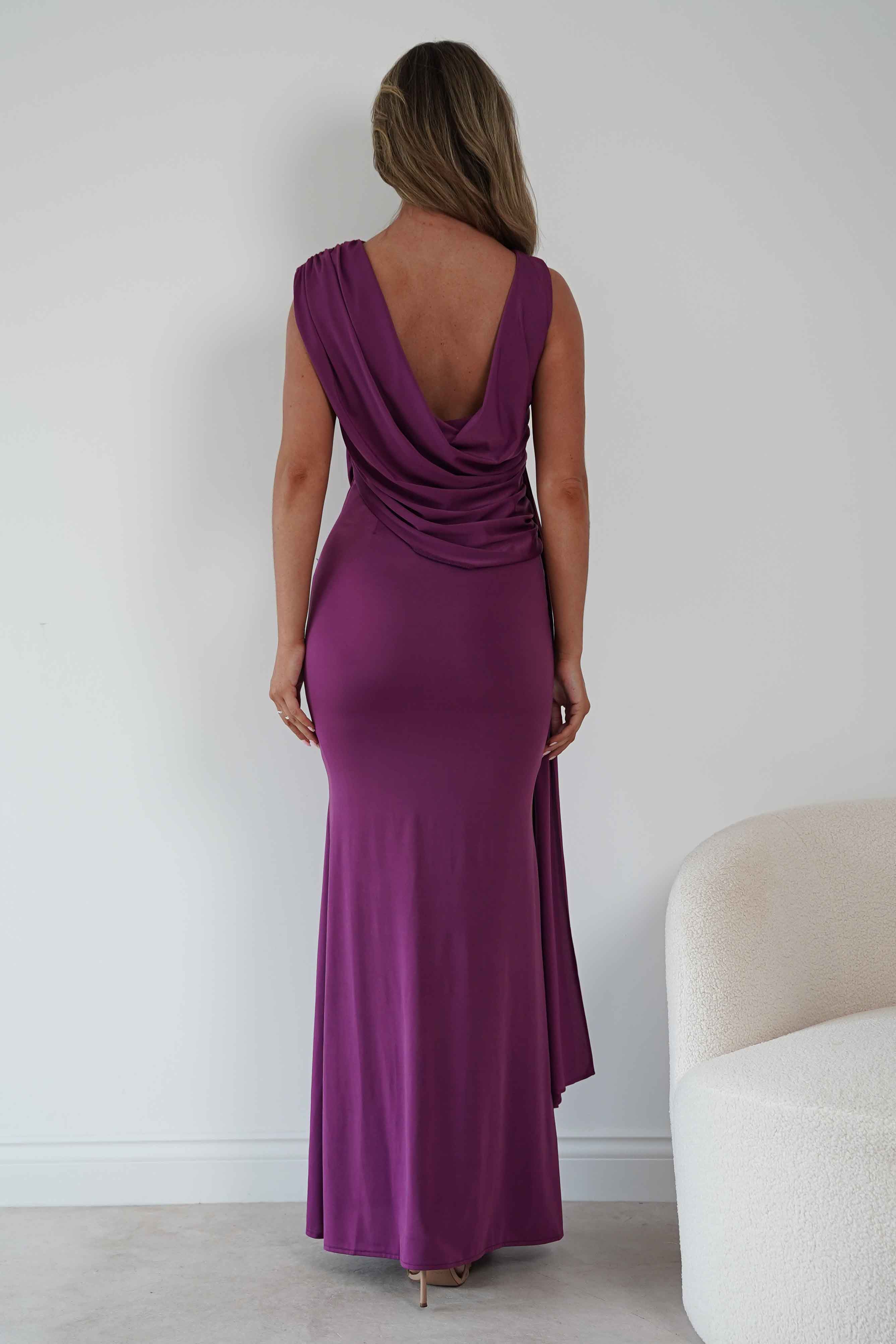 Oh Hello Clothing Women > Clothing > Dresses Sophine Draped Ruched Maxi Dress | Plum
