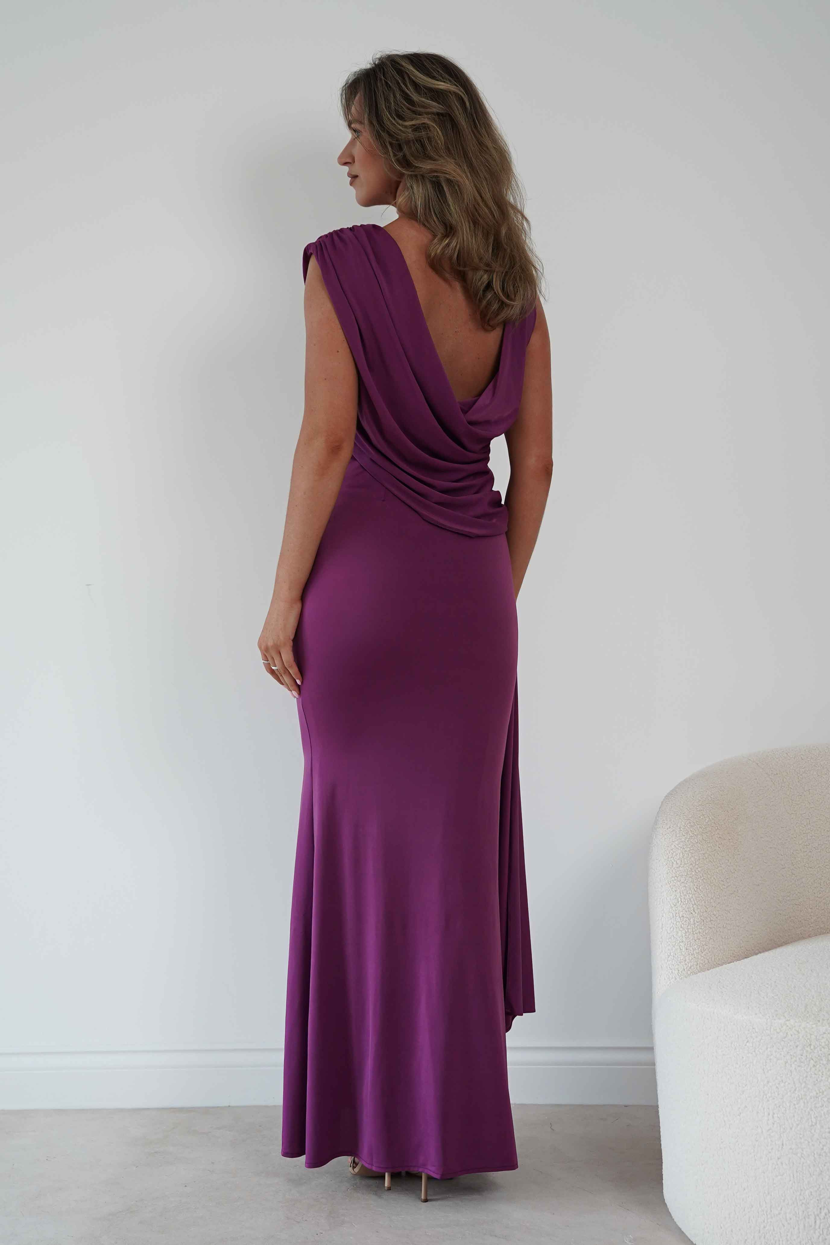 Oh Hello Clothing Women > Clothing > Dresses Sophine Draped Ruched Maxi Dress | Plum
