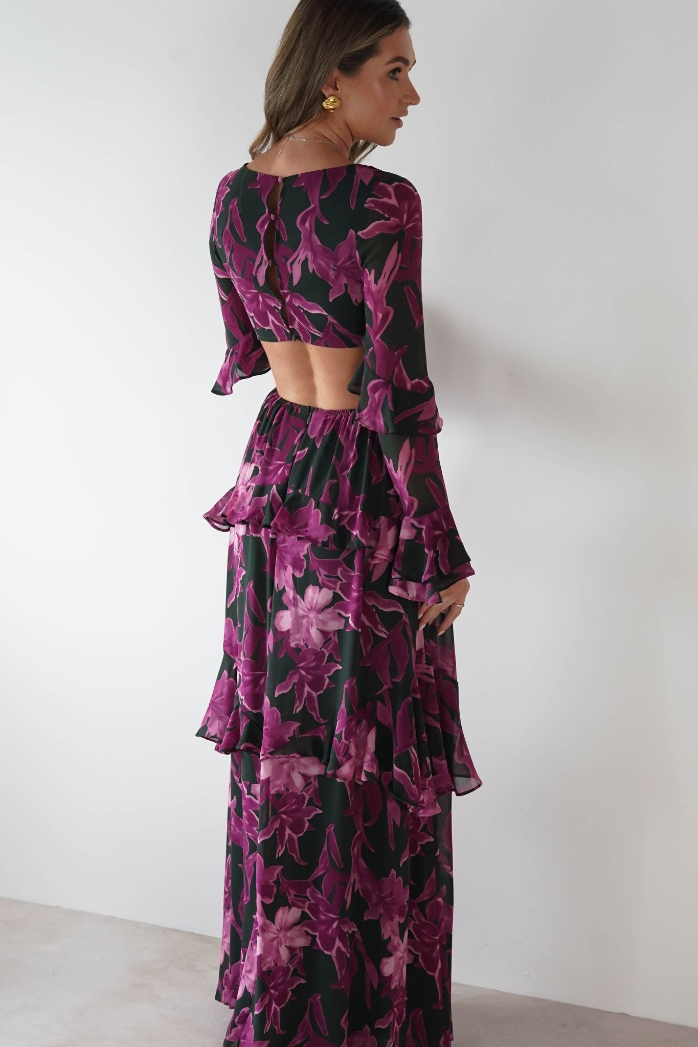 Souline Long Sleeve Maxi Dress Olive/Plum | Wedding Guest Dress | Long Sleeve | Maxi | Oh Hello Clothing