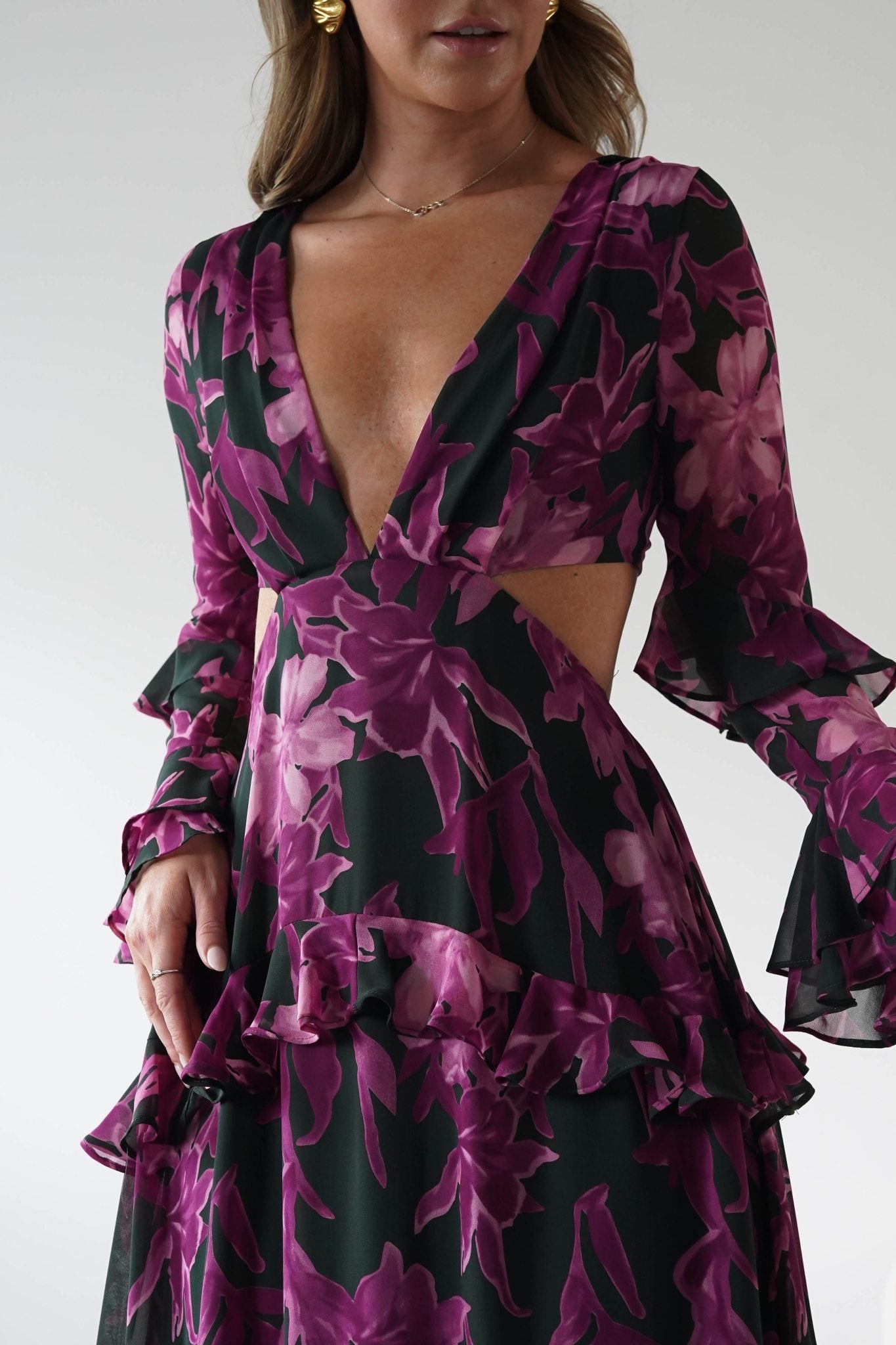 Souline Long Sleeve Maxi Dress Olive/Plum | Wedding Guest Dress | Long Sleeve | Maxi | Oh Hello Clothing