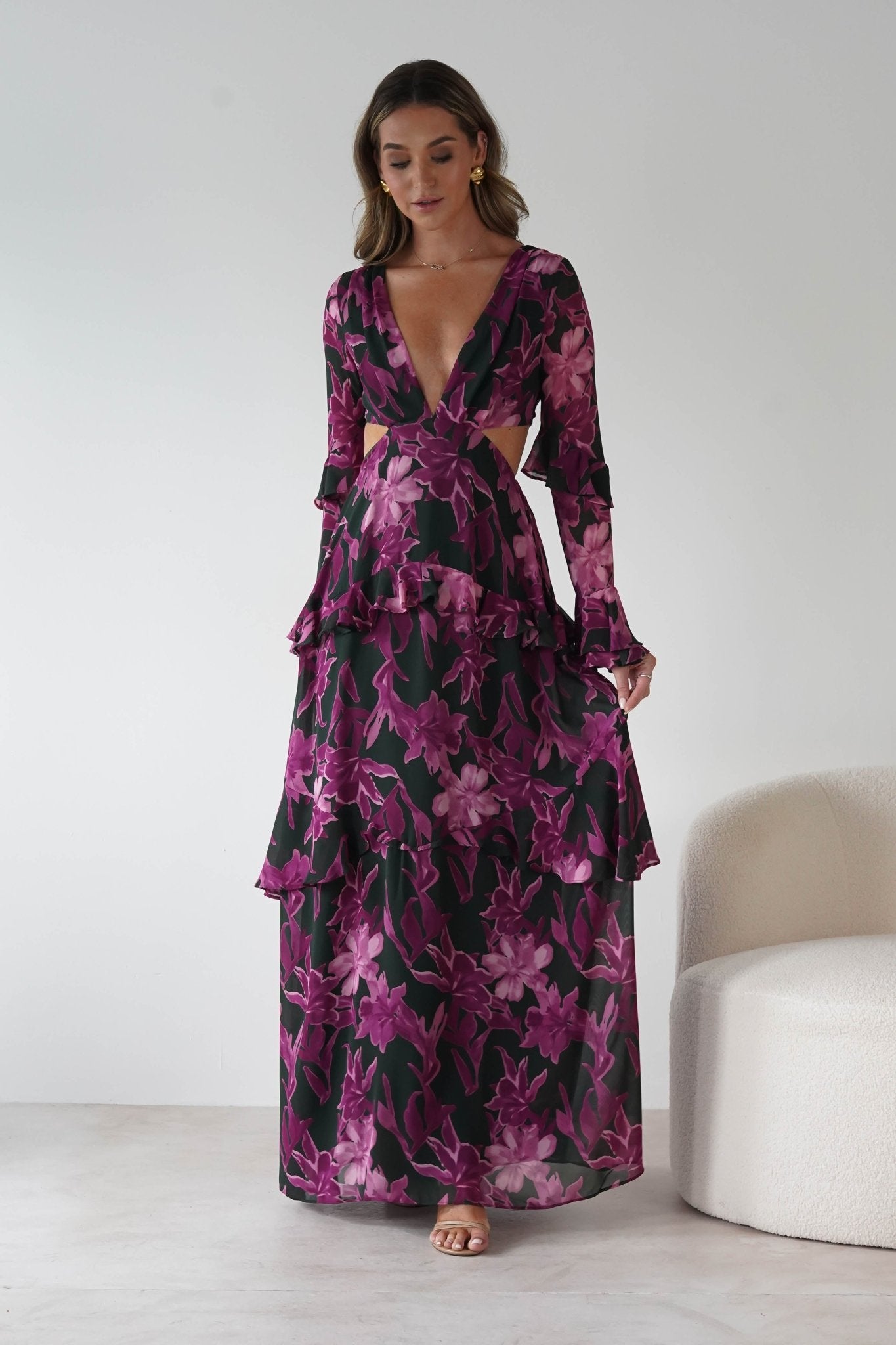 Souline Long Sleeve Maxi Dress Olive/Plum | Wedding Guest Dress | Long Sleeve | Maxi | Oh Hello Clothing