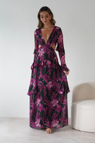 Souline Long Sleeve Maxi Dress Olive/Plum | Wedding Guest Dress | Long Sleeve | Maxi | Oh Hello Clothing