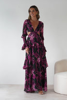 Souline Long Sleeve Maxi Dress Olive/Plum | Wedding Guest Dress | Long Sleeve | Maxi | Oh Hello Clothing