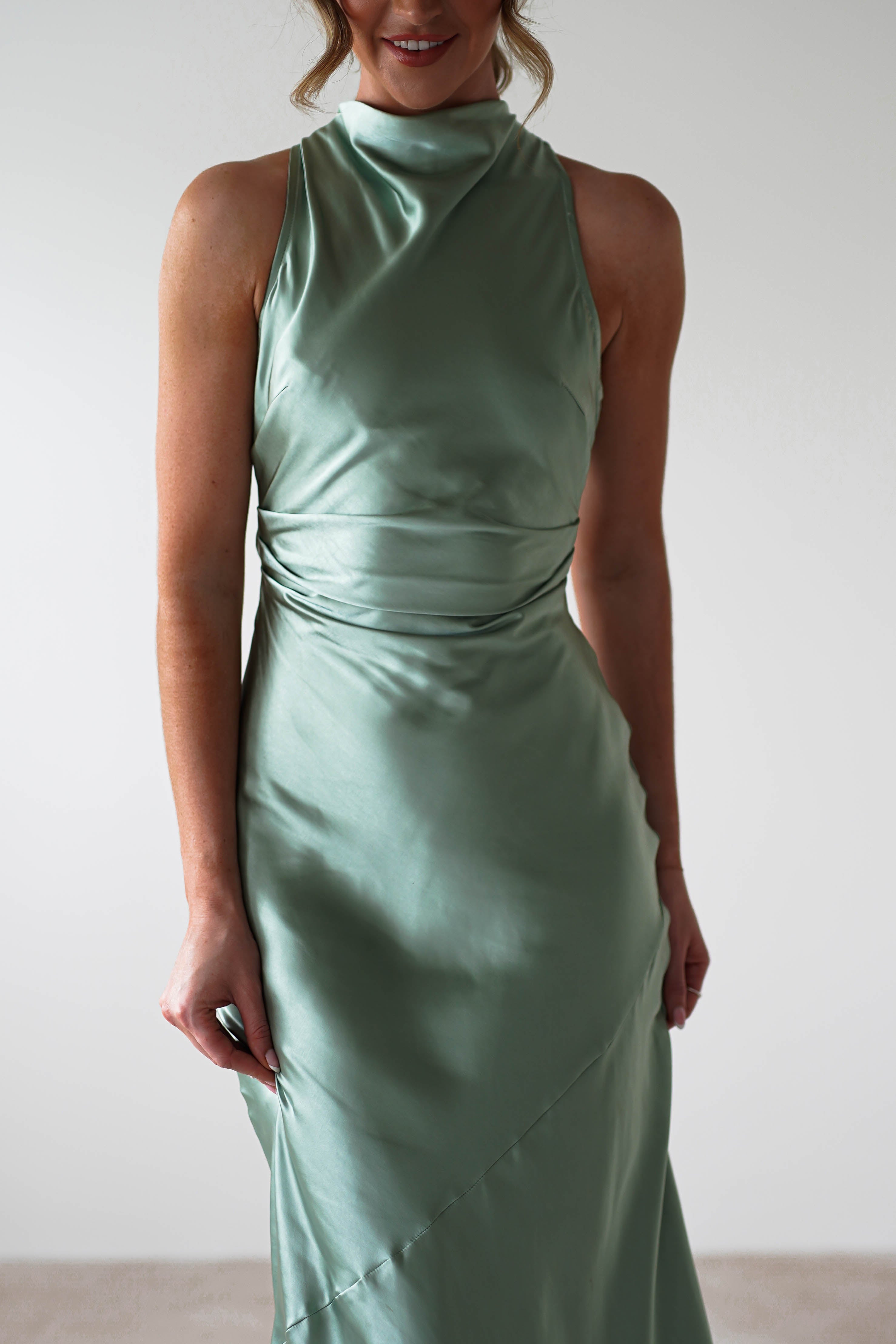 Stefanie Soft Satin Maxi Dress Sage Green | Wedding Guest Dress | Maxi | Satin | Oh Hello Clothing