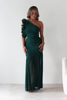 Stephanie Mesh Ruffle Maxi Dress Forest Green | Wedding Guest Dress | Maxi | Mesh | Oh Hello Clothing