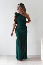 Stephanie Mesh Ruffle Maxi Dress Forest Green | Wedding Guest Dress | Maxi | Mesh | Oh Hello Clothing