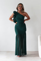 Stephanie Mesh Ruffle Maxi Dress Forest Green | Wedding Guest Dress | Maxi | Mesh | Oh Hello Clothing