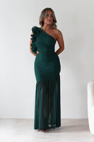 Stephanie Mesh Ruffle Maxi Dress Forest Green | Wedding Guest Dress | Maxi | Mesh | Oh Hello Clothing