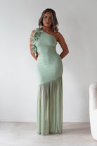 Stephanie Mesh Ruffle Maxi Dress Sage | Wedding Guest Dress | Maxi | Mesh | Oh Hello Clothing