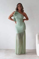 Stephanie Mesh Ruffle Maxi Dress Sage | Wedding Guest Dress | Maxi | Mesh | Oh Hello Clothing