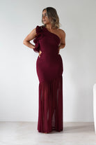 Stephanie Mesh Ruffle Maxi Dress Wine | Wedding Guest Dress | Maxi | Mesh | Oh Hello Clothing