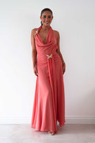 Oh Hello Clothing Women > Clothing > Dresses Summer Draped Halterneck Maxi Dress | Coral