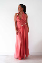 Oh Hello Clothing Women > Clothing > Dresses Summer Draped Halterneck Maxi Dress | Coral