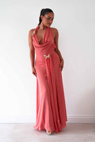 Oh Hello Clothing Women > Clothing > Dresses Summer Draped Halterneck Maxi Dress | Coral