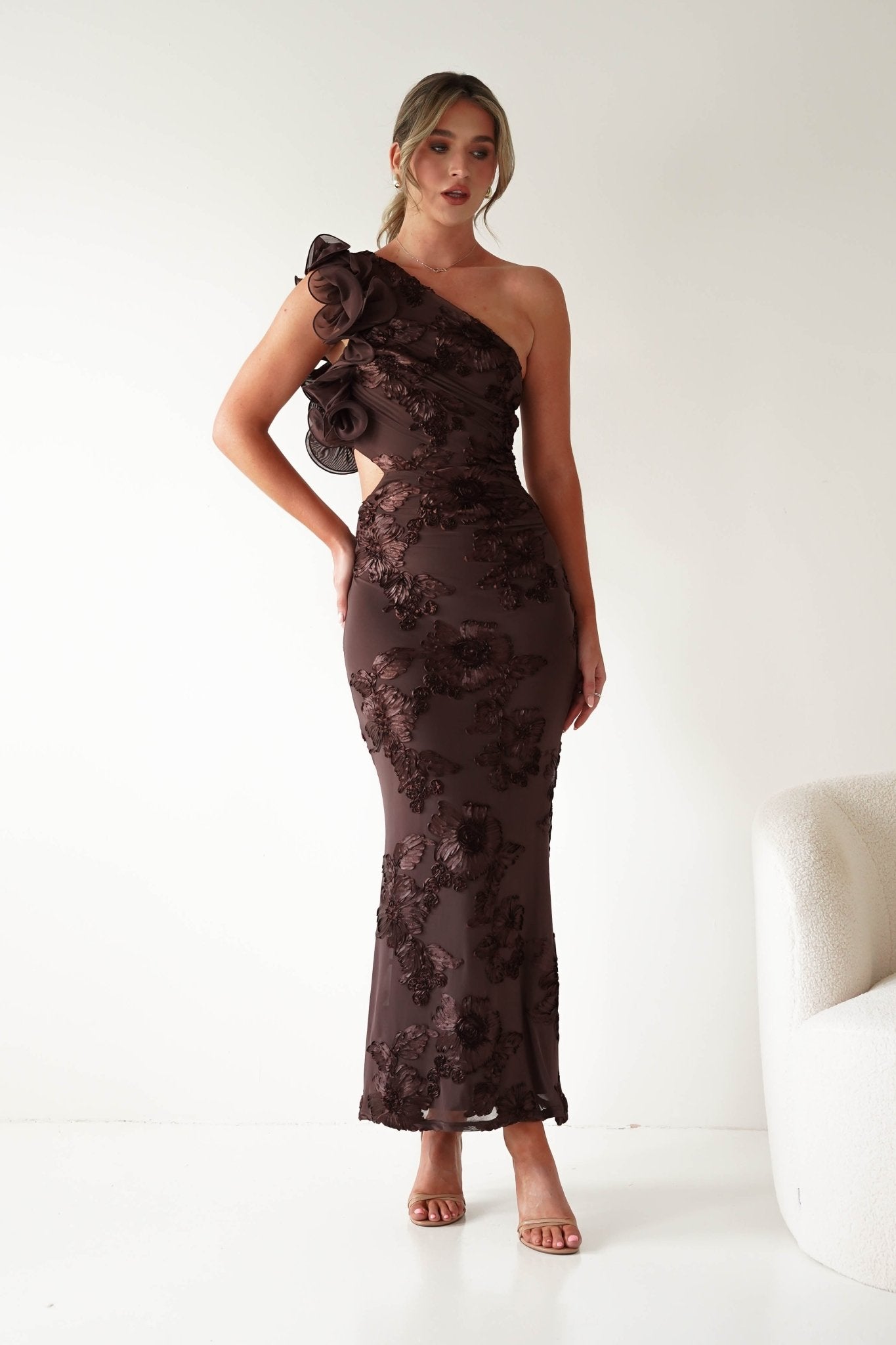 Sydney Bodycon Maxi Dress Brown Textured | Wedding Guest Dress | Bodycon | Maxi | Oh Hello Clothing