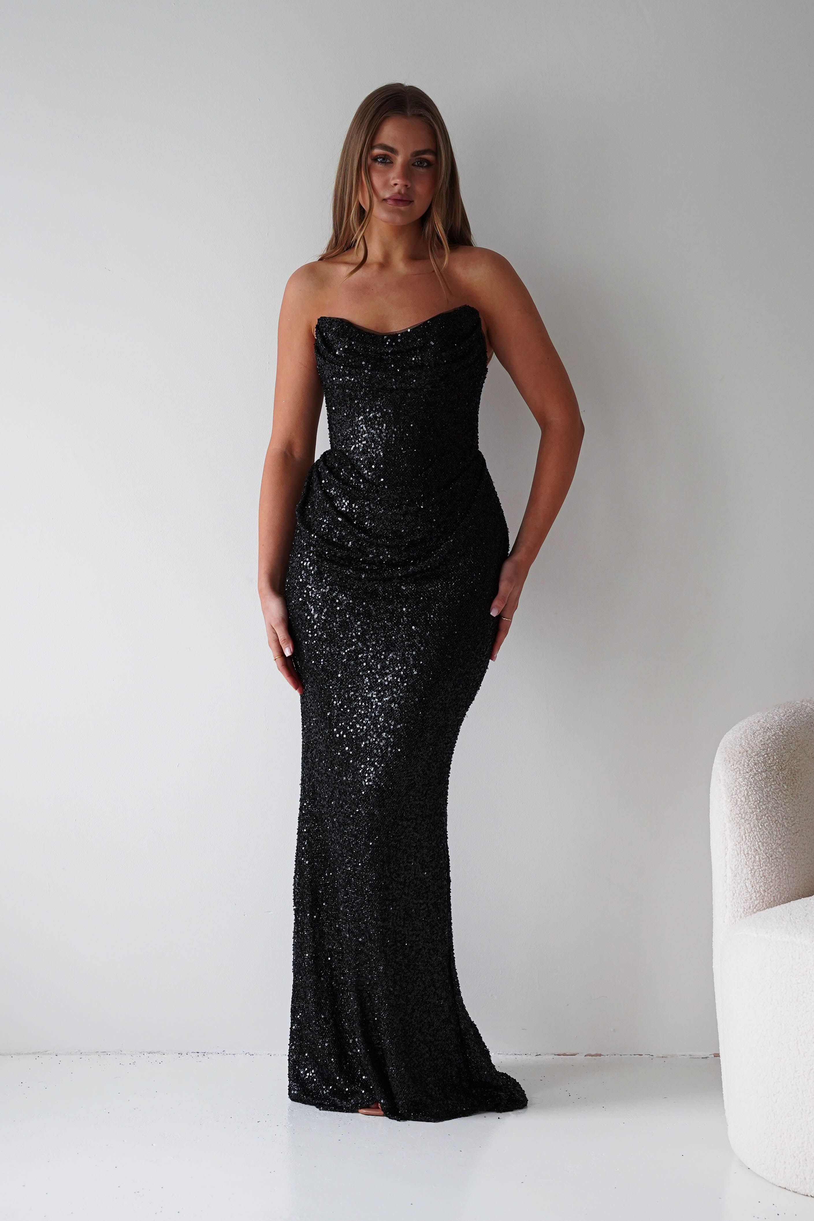 Oh Hello Clothing Dresses > Prom Dresses Sylvie Strapless Draped Embellished Gown | Black