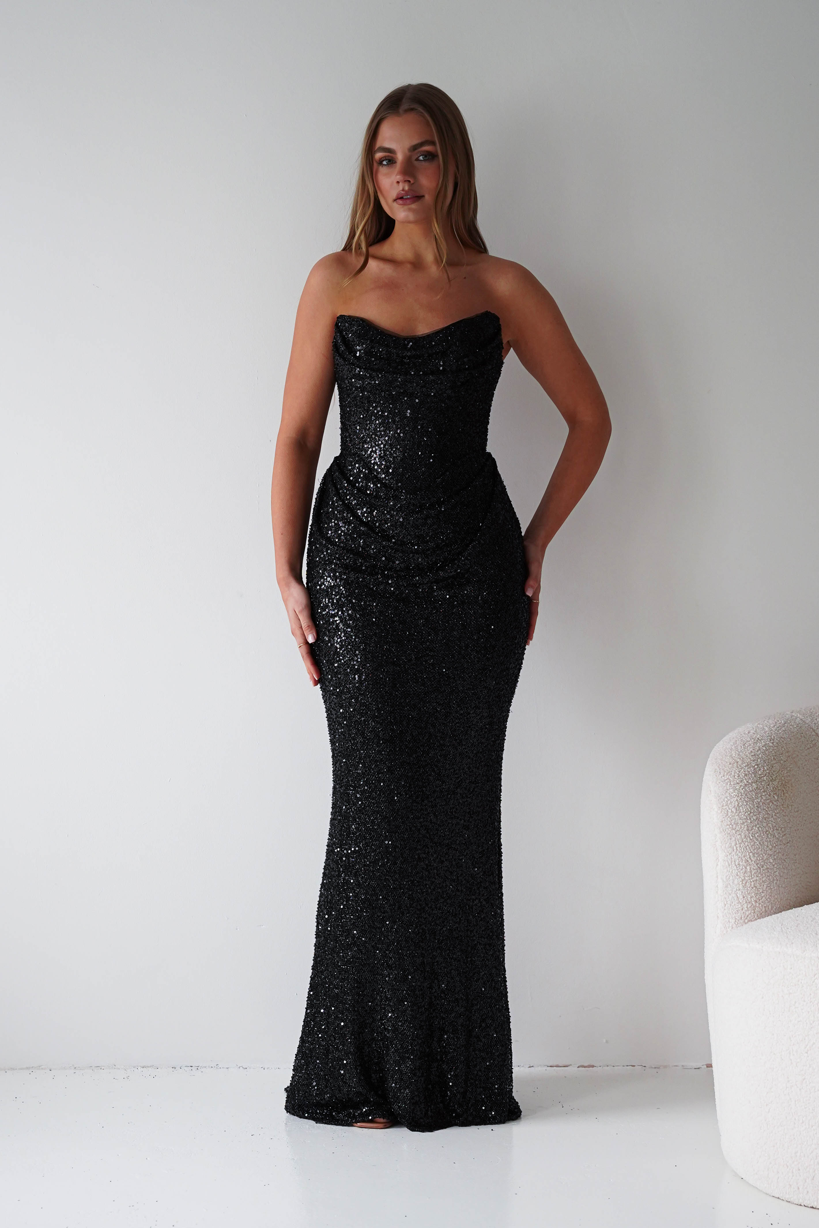 Oh Hello Clothing Dresses > Prom Dresses Sylvie Strapless Draped Embellished Gown | Black