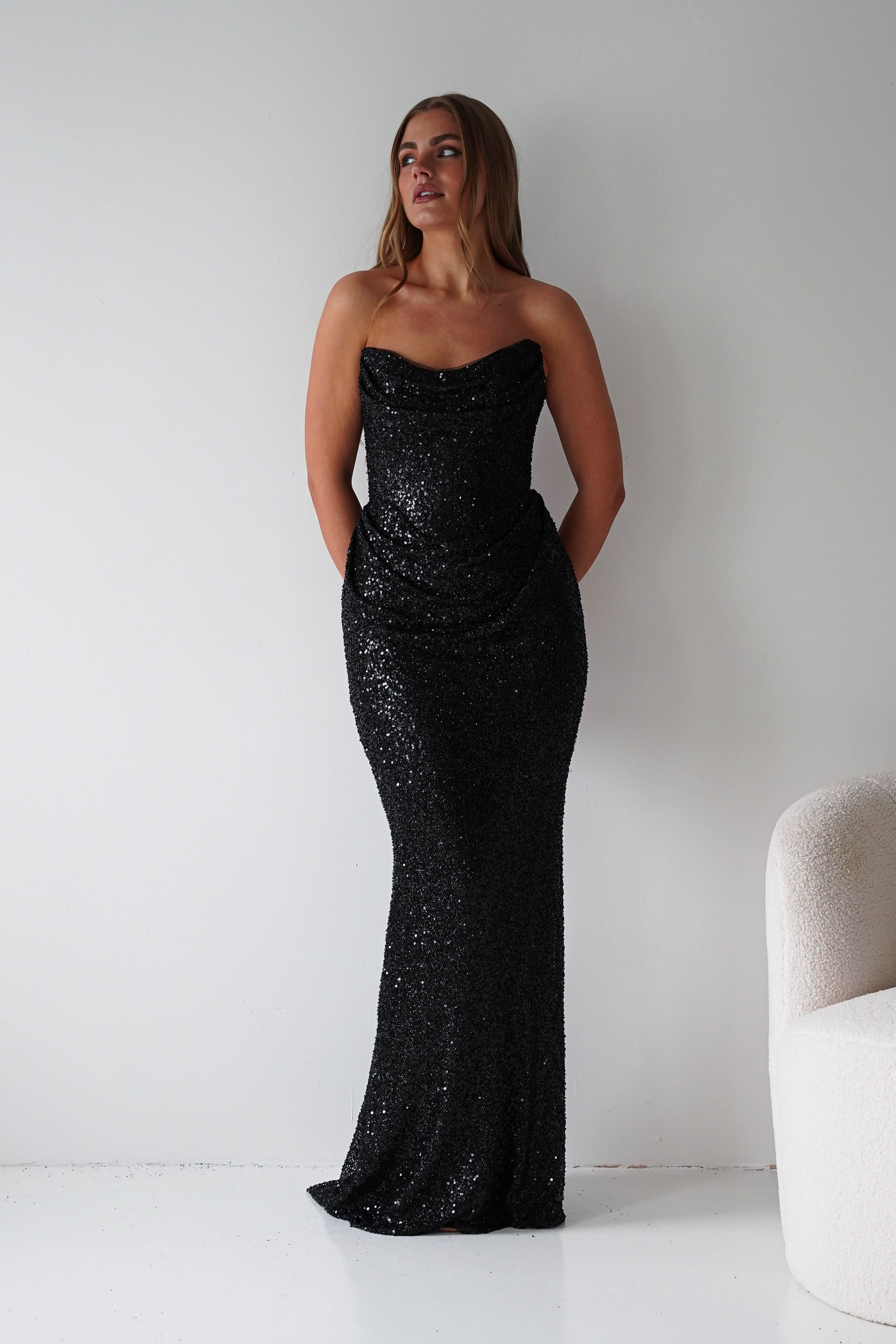 Oh Hello Clothing Dresses > Prom Dresses Sylvie Strapless Draped Embellished Gown | Black