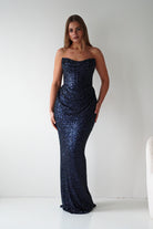 Oh Hello Clothing Dresses > Prom Dresses Sylvie Strapless Draped Embellished Gown | Navy