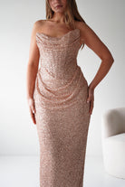 Oh Hello Clothing Dresses > Prom Dresses Sylvie Strapless Draped Embellished Gown | Rose Gold