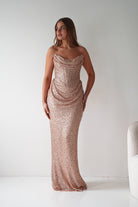 Oh Hello Clothing Dresses > Prom Dresses Sylvie Strapless Draped Embellished Gown | Rose Gold