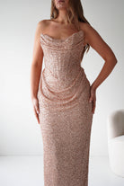 Oh Hello Clothing Dresses > Prom Dresses Sylvie Strapless Draped Embellished Gown | Rose Gold