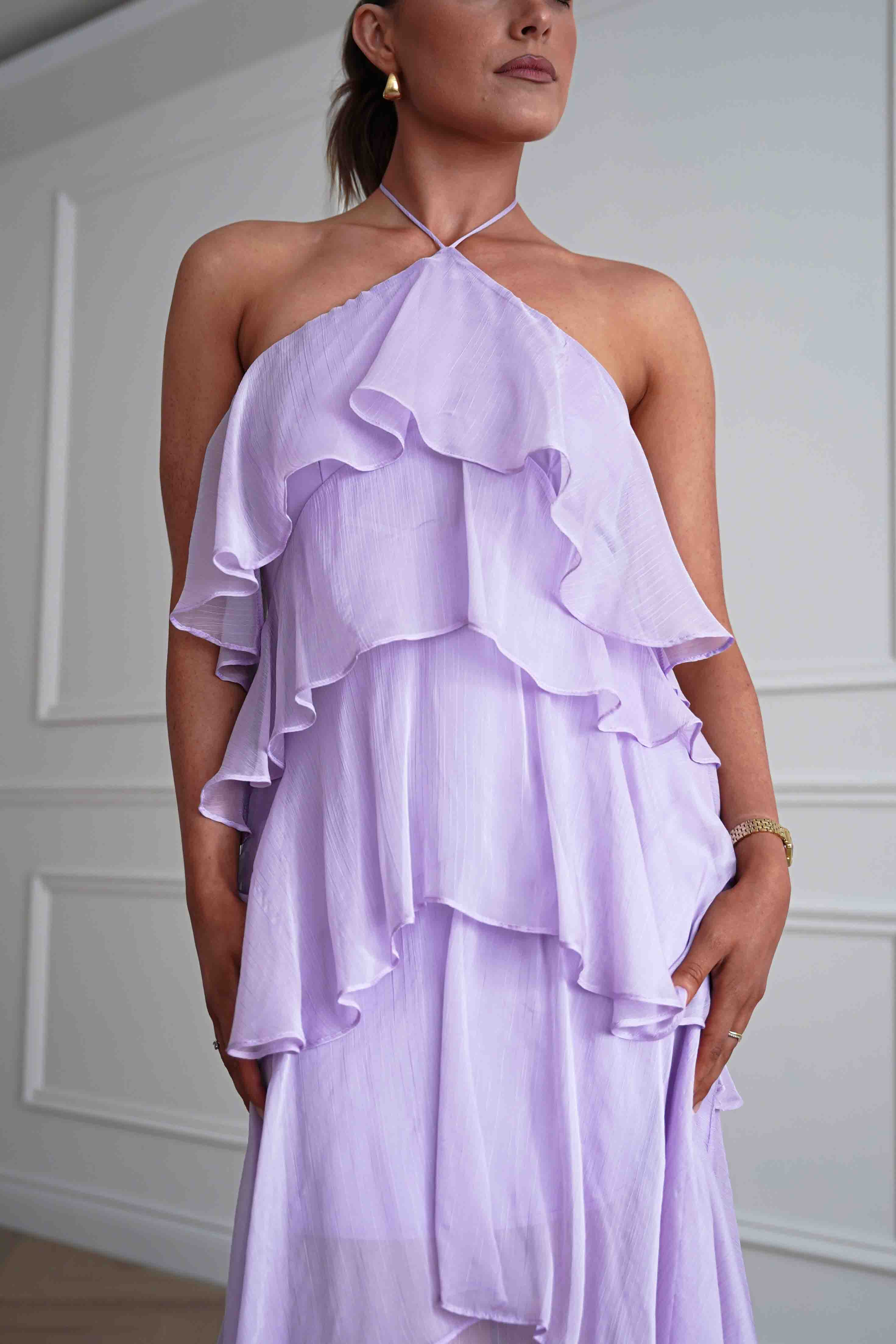 Oh Hello Clothing Women > Clothing > Dresses Tala Ruffle Tiered Halterneck Maxi Dress | Lilac
