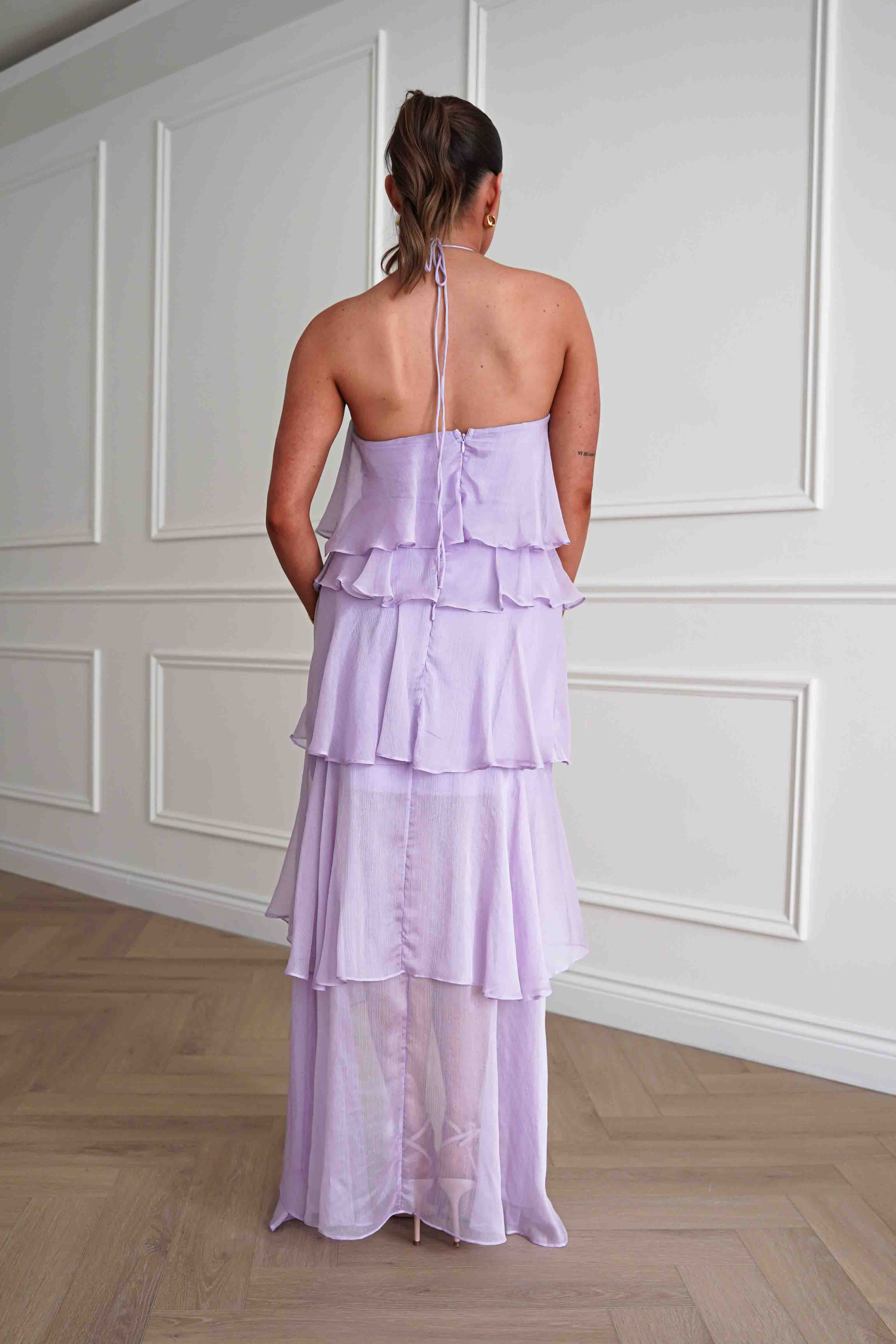 Oh Hello Clothing Women > Clothing > Dresses Tala Ruffle Tiered Halterneck Maxi Dress | Lilac