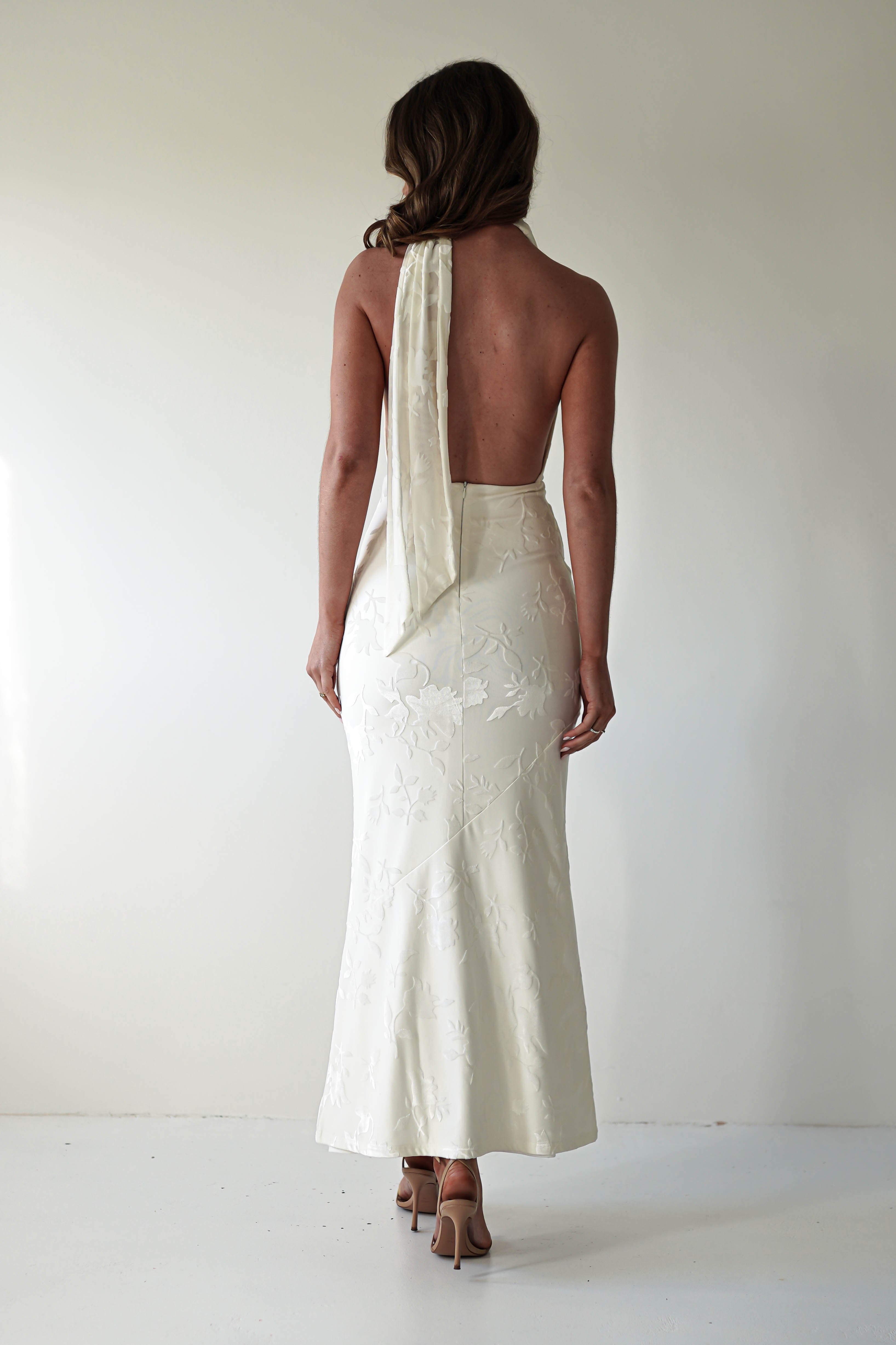 Tara Floral Jacquard Maxi Dress | Ivory/Cream | Graduation | Bride To Be Hen Dress | Oh Hello Clothing