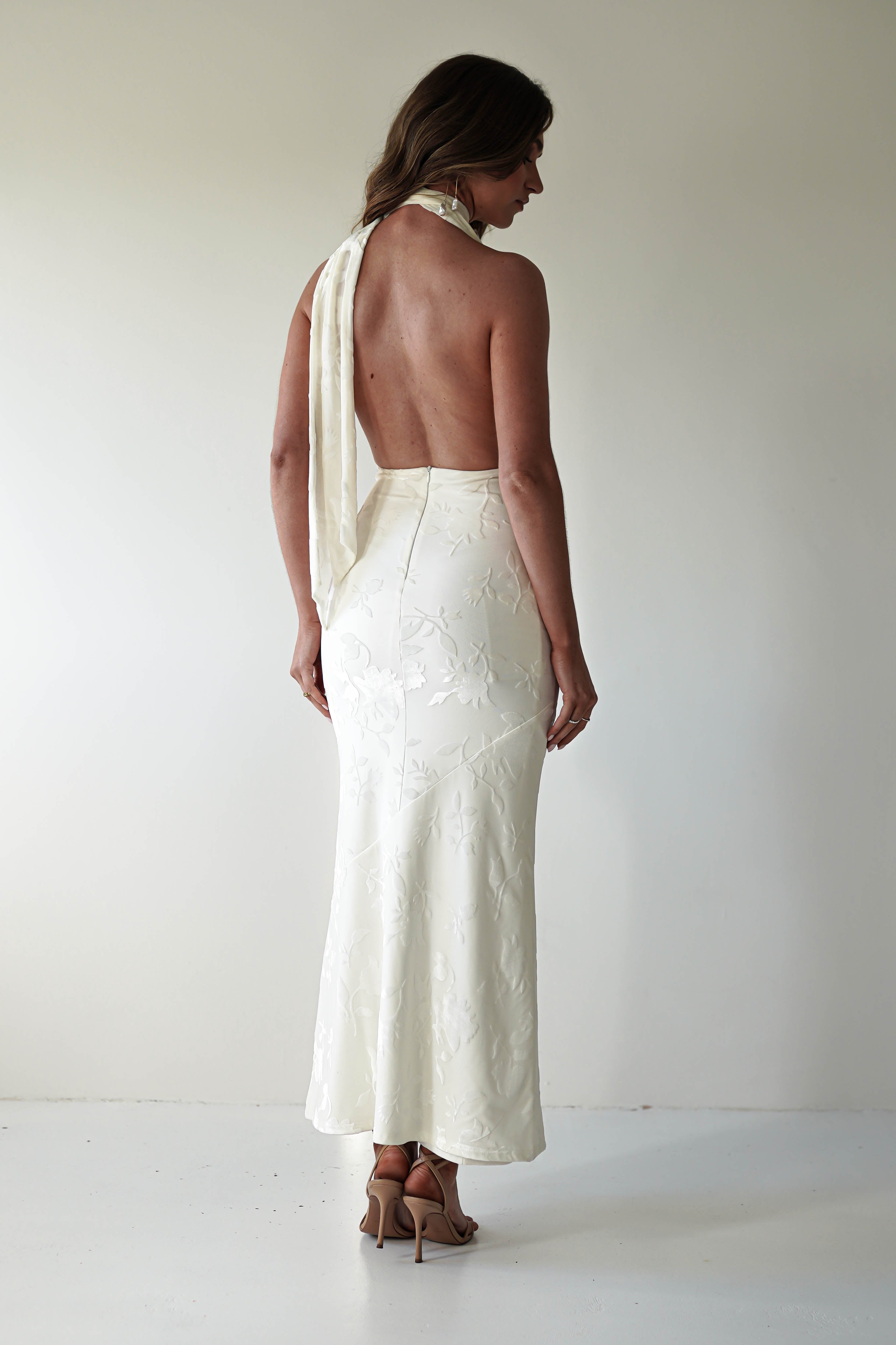 Tara Floral Jacquard Maxi Dress | Ivory/Cream | Graduation | Bride To Be Hen Dress | Oh Hello Clothing