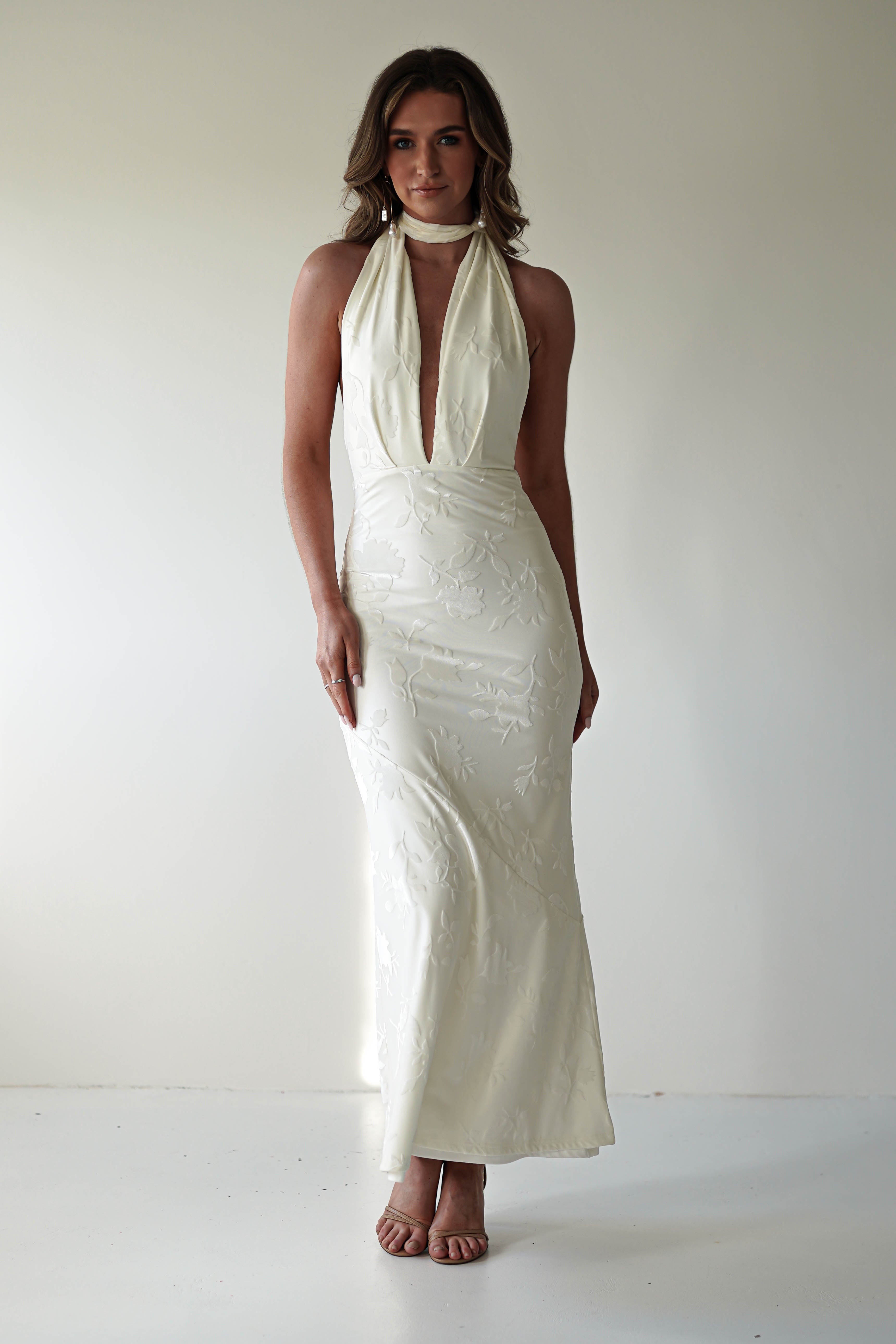 Tara Floral Jacquard Maxi Dress | Ivory/Cream | Graduation | Bride To Be Hen Dress | Oh Hello Clothing