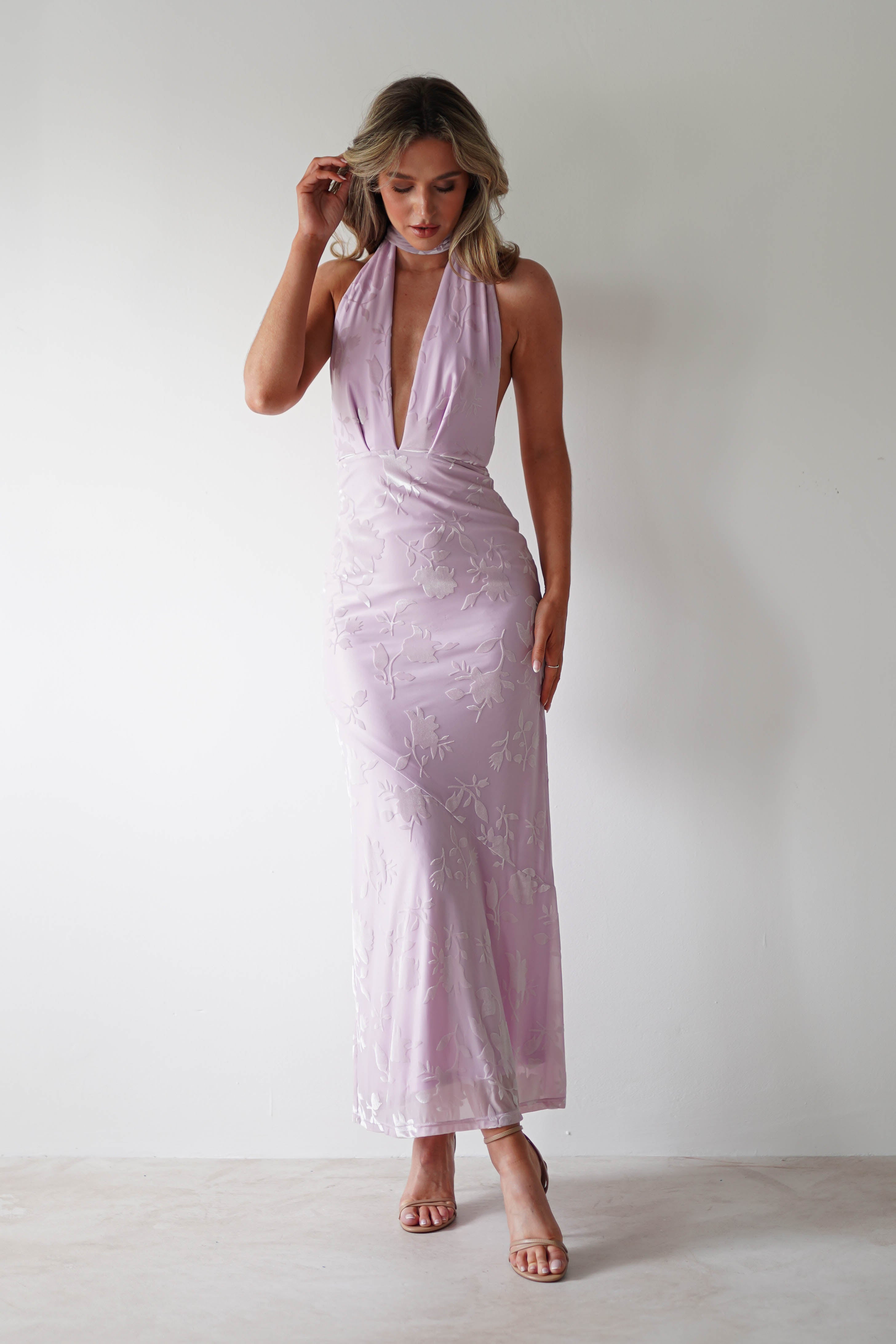 Tara Floral Jacquard Maxi Dress Light Lilac | Wedding Guest Dress | Maxi | Oh Hello Clothing