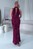 Tara Floral Jacquard Maxi Dress Wine | Wedding Guest Dress | Maxi | Oh Hello Clothing