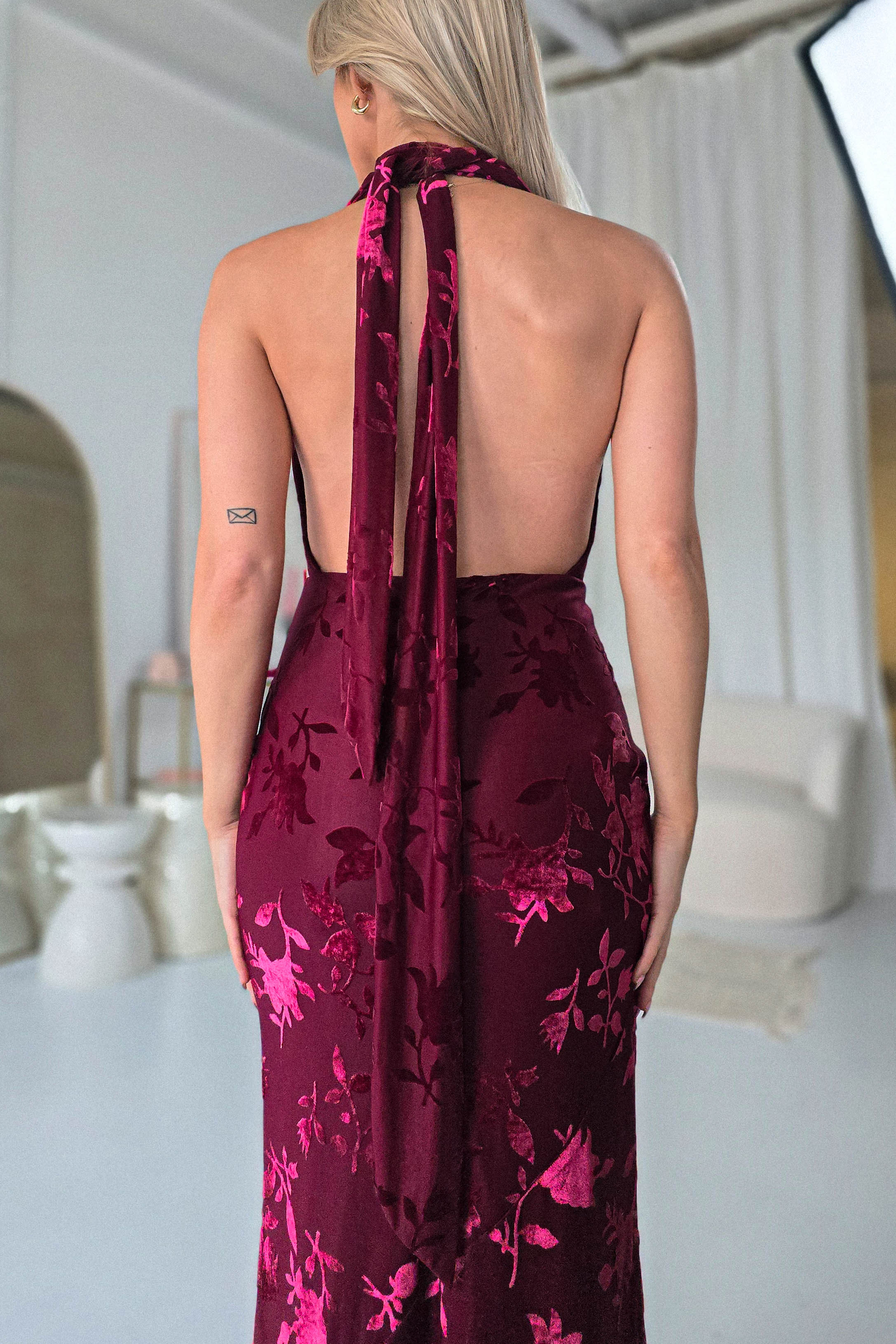 Tara Floral Jacquard Maxi Dress Wine | Wedding Guest Dress | Maxi | Oh Hello Clothing