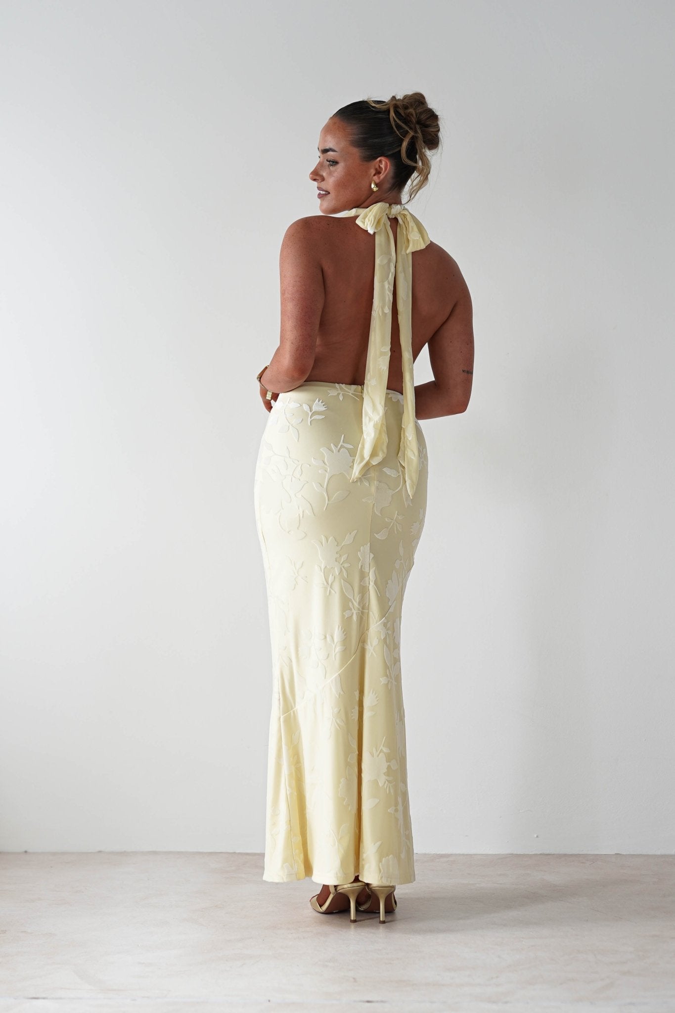 Tara Floral Jacquard Maxi Dress Yellow | Wedding Guest Dress | Maxi | Oh Hello Clothing