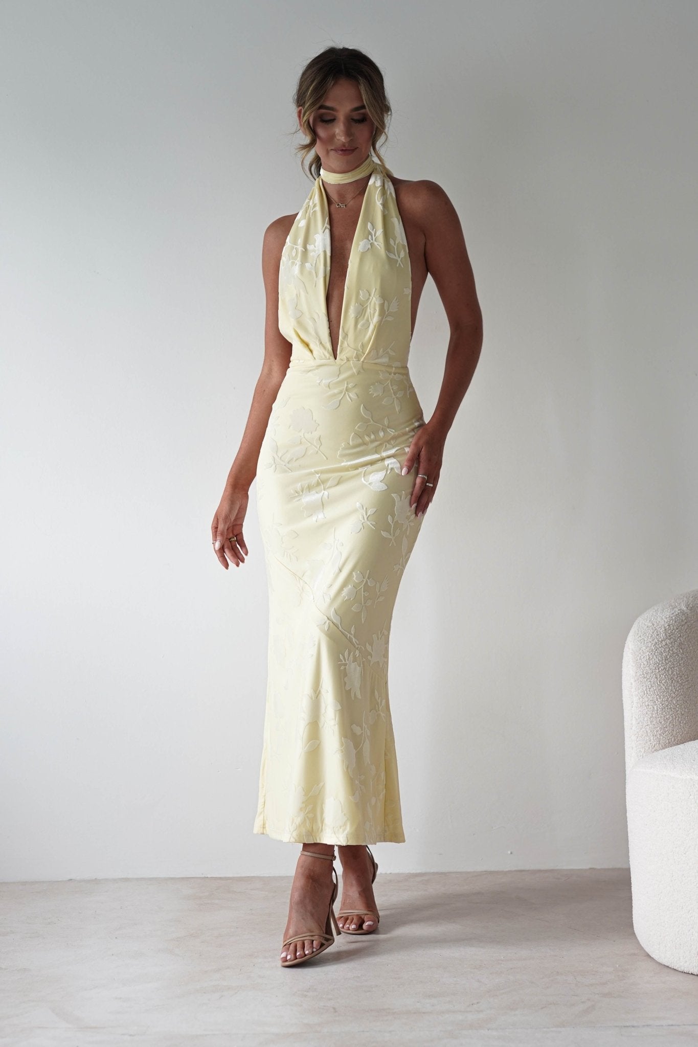 Tara Floral Jacquard Maxi Dress Yellow | Wedding Guest Dress | Maxi | Oh Hello Clothing