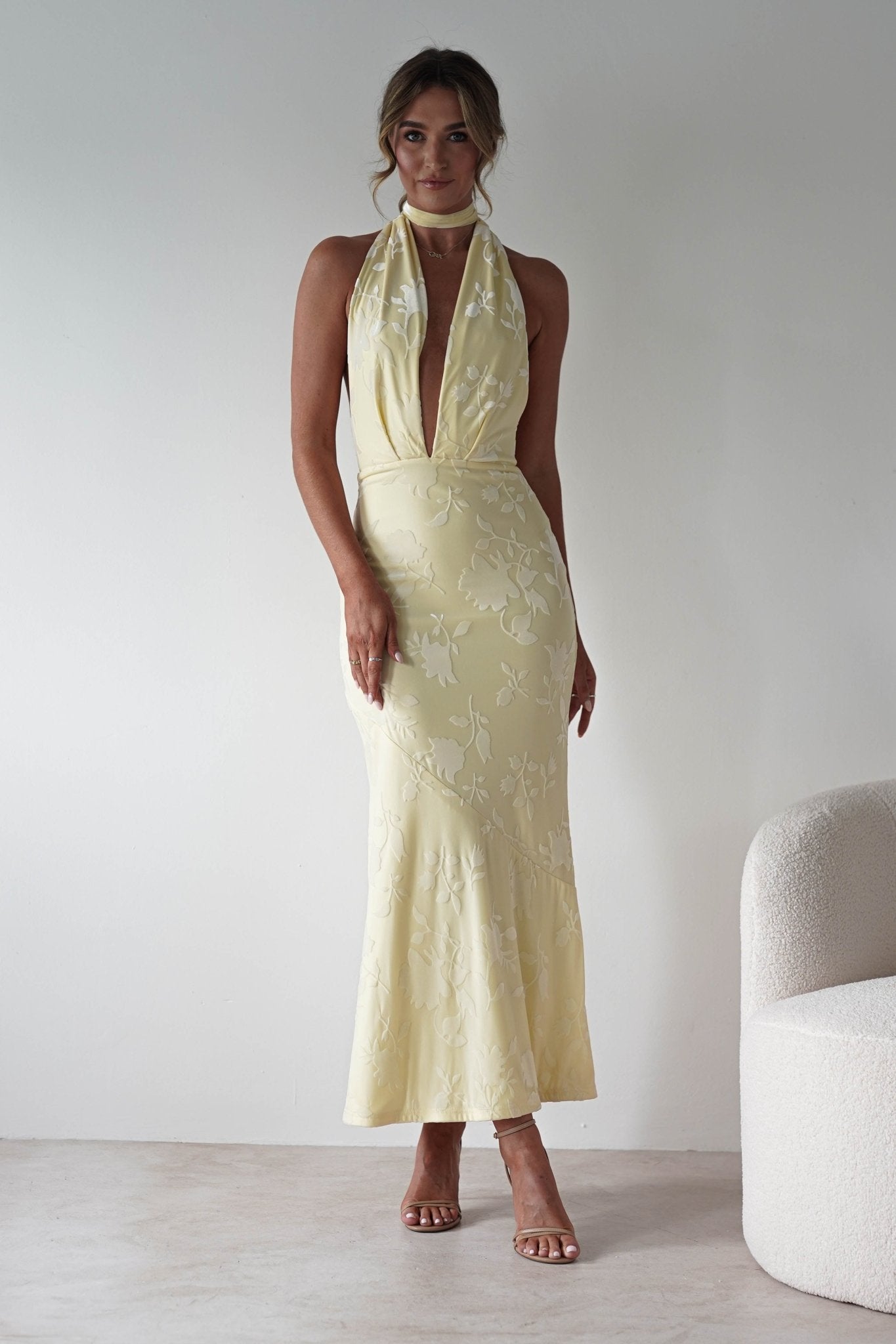 Tara Floral Jacquard Maxi Dress Yellow | Wedding Guest Dress | Maxi | Oh Hello Clothing
