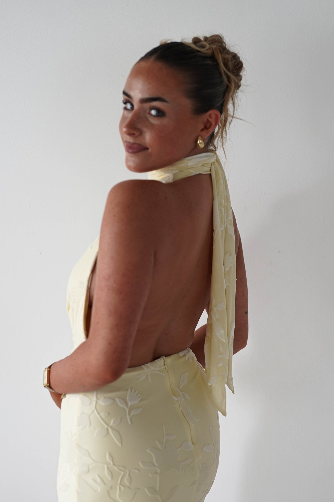 Tara Floral Jacquard Maxi Dress Yellow | Wedding Guest Dress | Maxi | Oh Hello Clothing