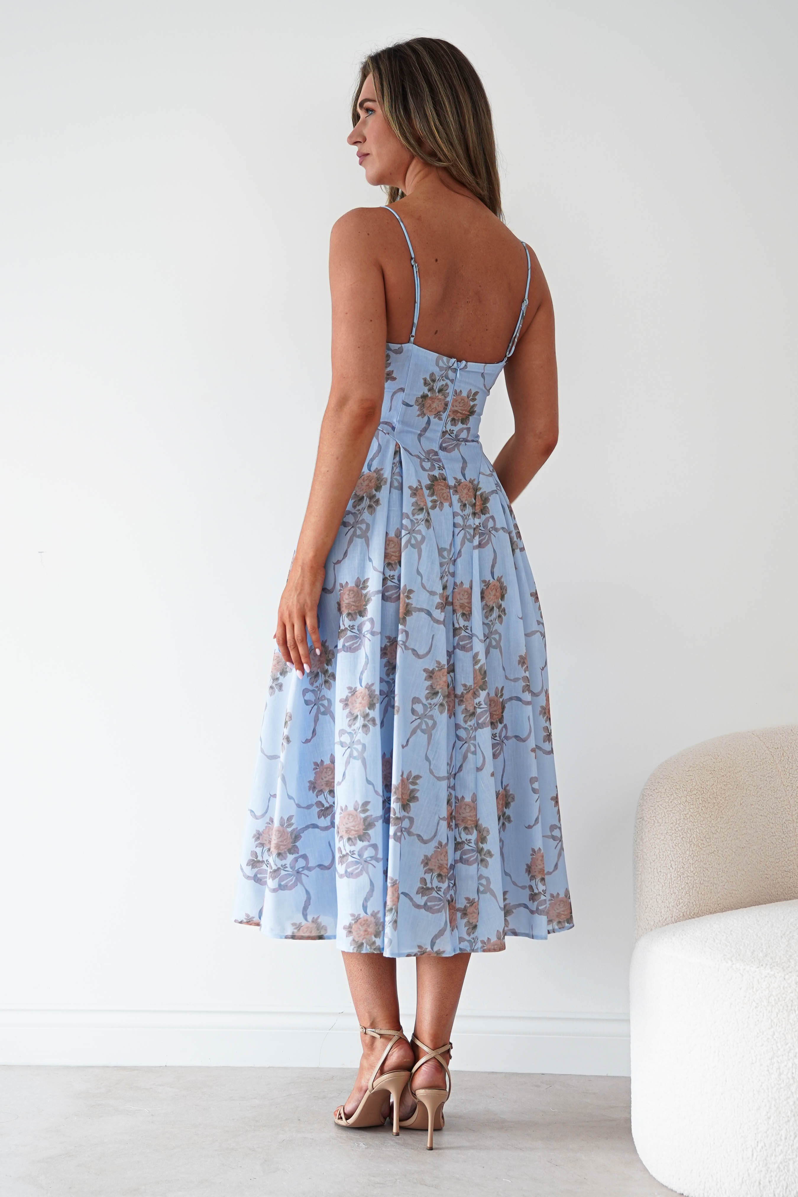 Oh Hello Clothing Women > Clothing > Dresses Tess Floral Print Skater Midaxi Dress | Blue