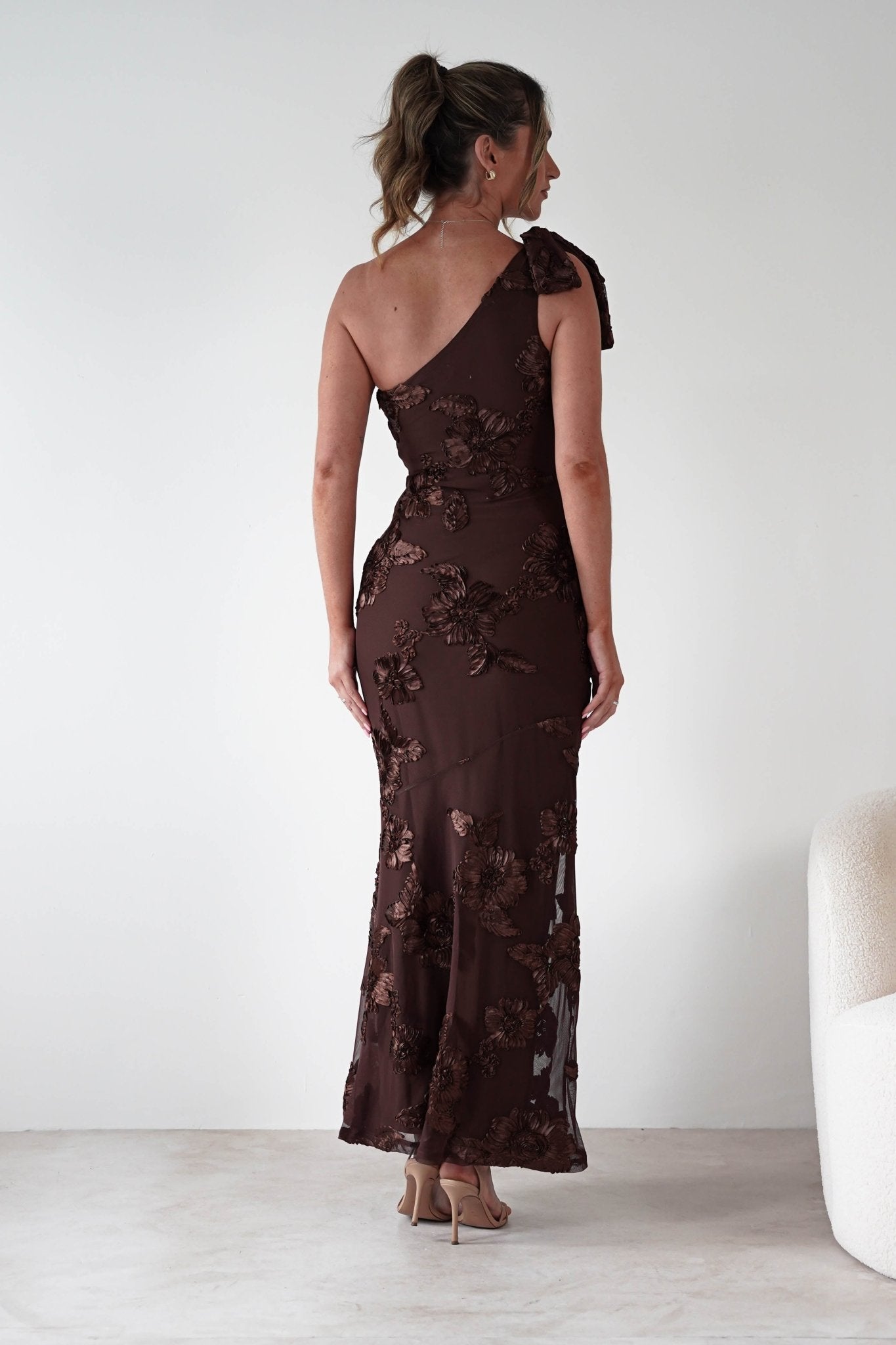 Thelma Floral Textured Maxi Dress Brown | Wedding Guest Dress | Maxi | Oh Hello Clothing