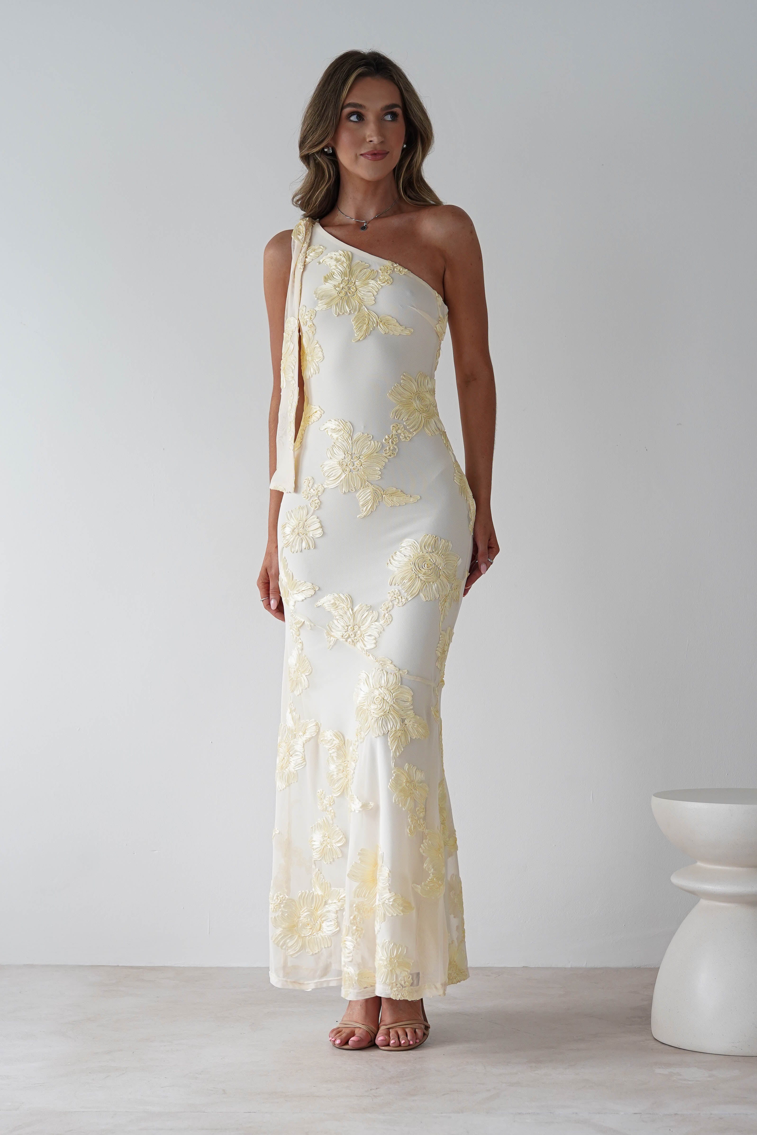 Thelma Floral Textured Maxi Dress Light Yellow | Wedding Guest Dress | Maxi | Oh Hello Clothing