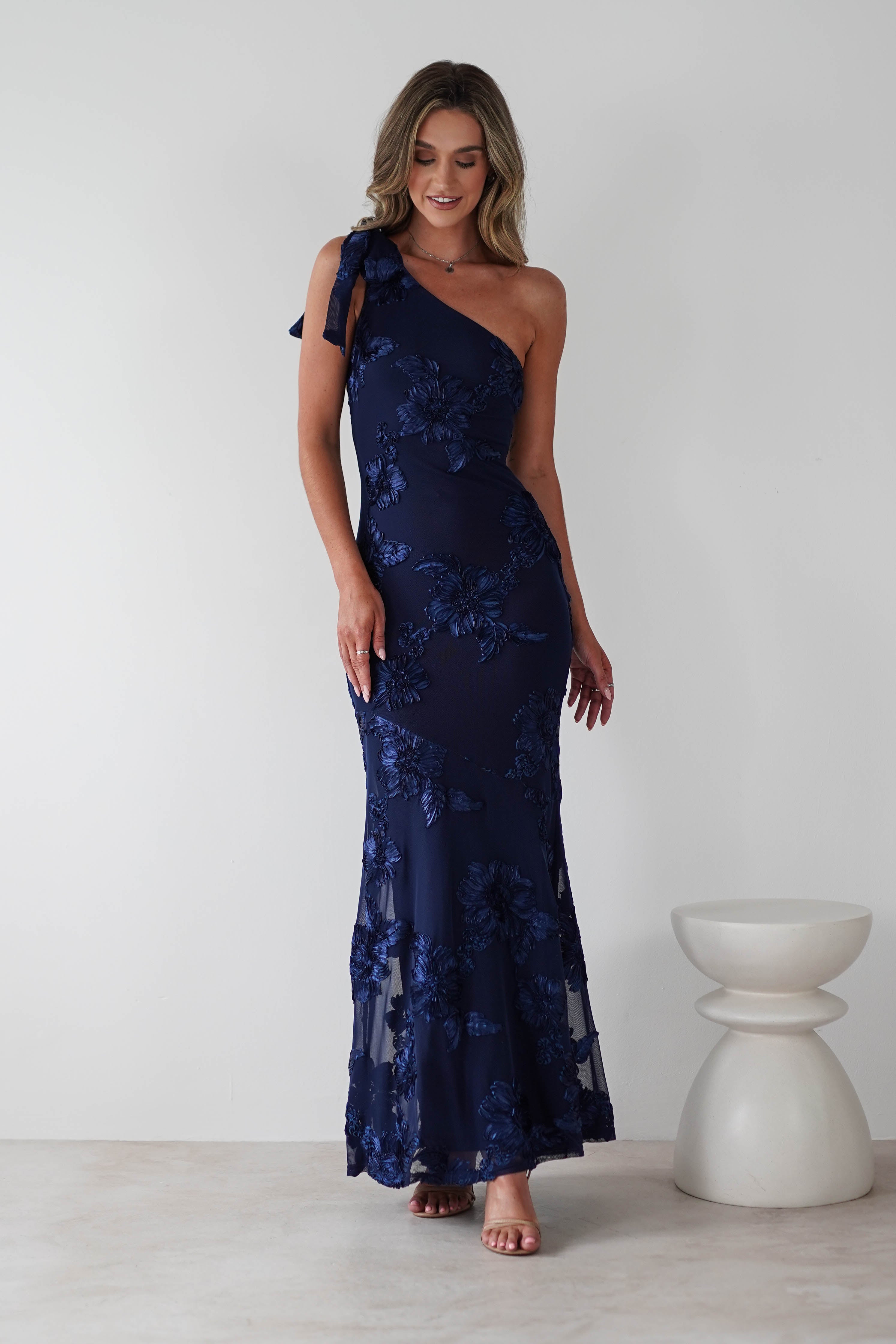 Thelma Floral Textured Maxi Dress Navy | Wedding Guest Dress | Maxi | Oh Hello Clothing